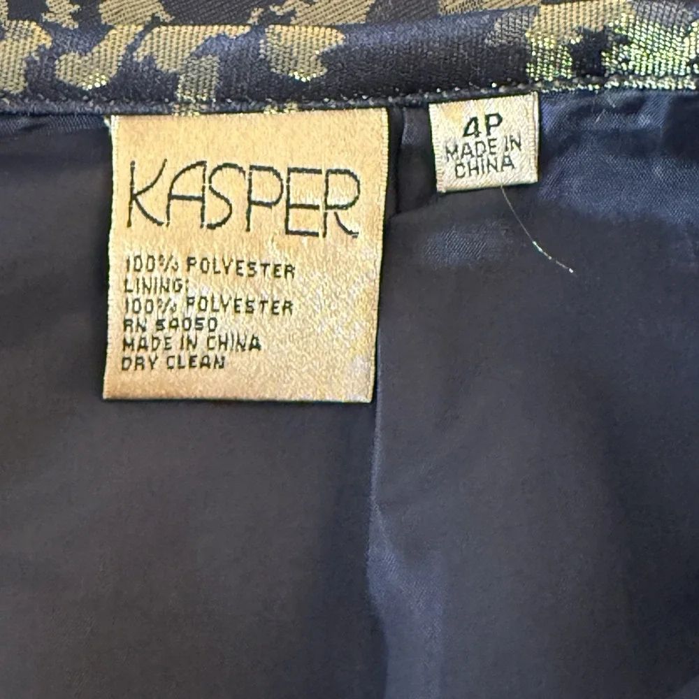 Vtg Kasper Black Gold Knee Length Jacquard Pencil Skirt Size 4P Glam Event Siren